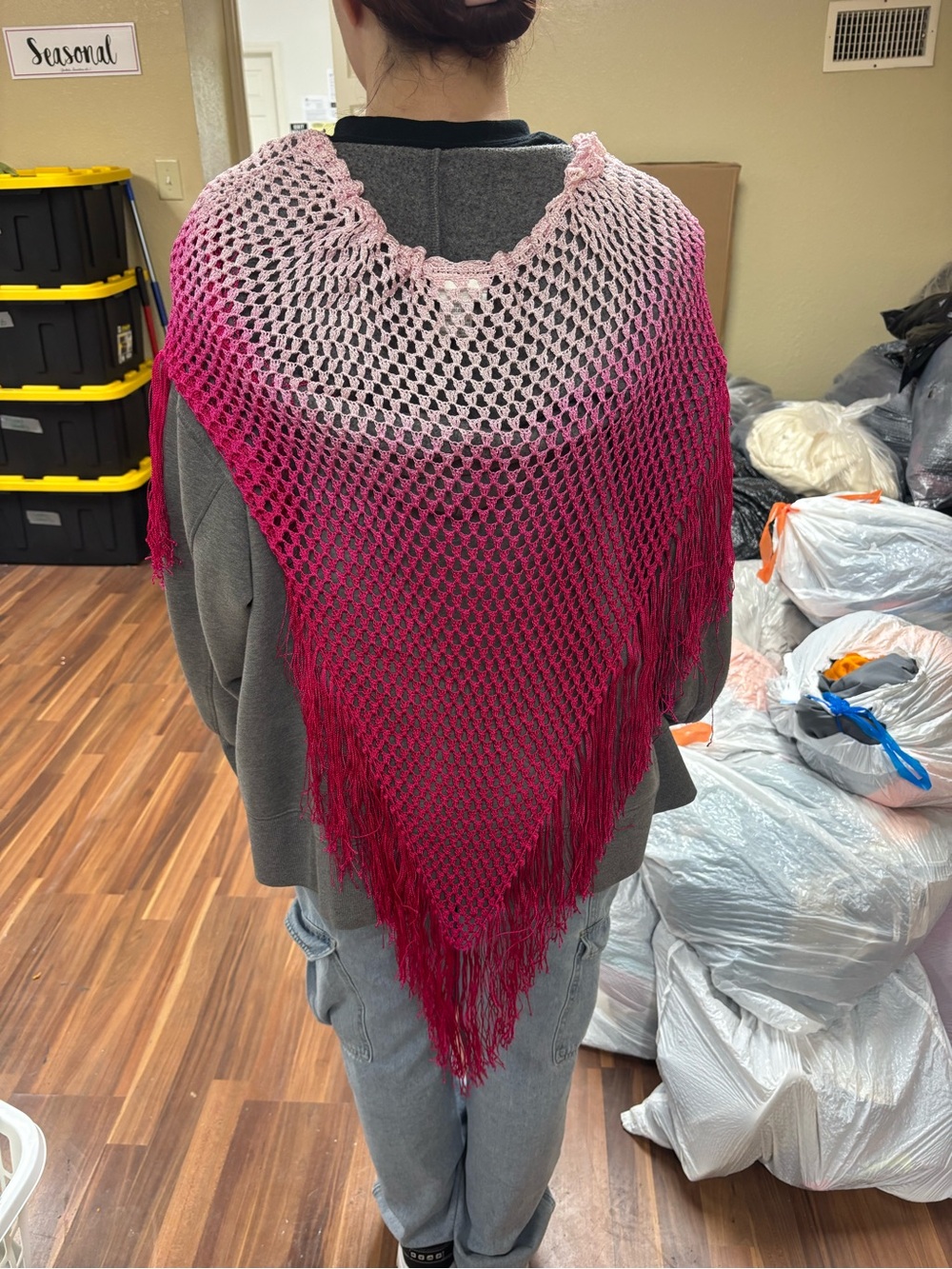 Fashion Bug Ombre Pink to Magenta Crochet Fringe Shawl